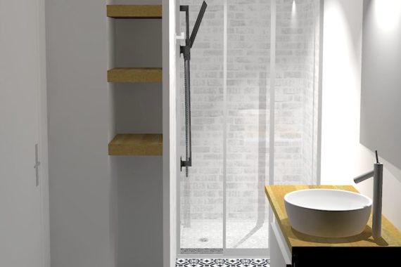 Salle de bain contemporaine en carreaux de ciment de de métro
